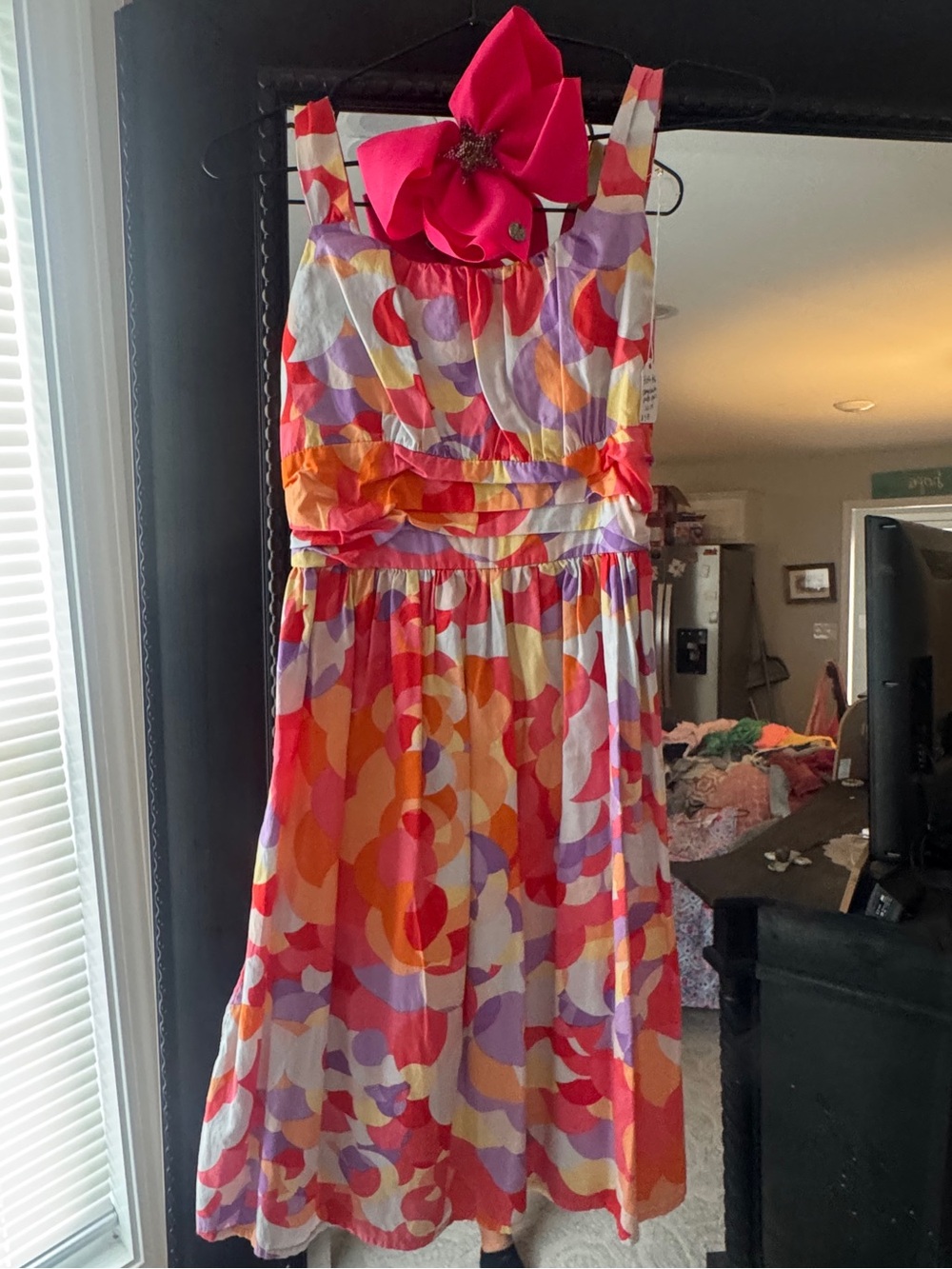 Rare Editions Multicolor Floral Maxi Dress with Hot Pink Bow